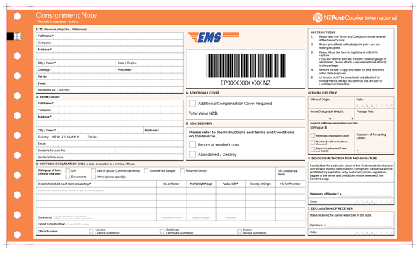 Courier international business consignment note (CN23)
