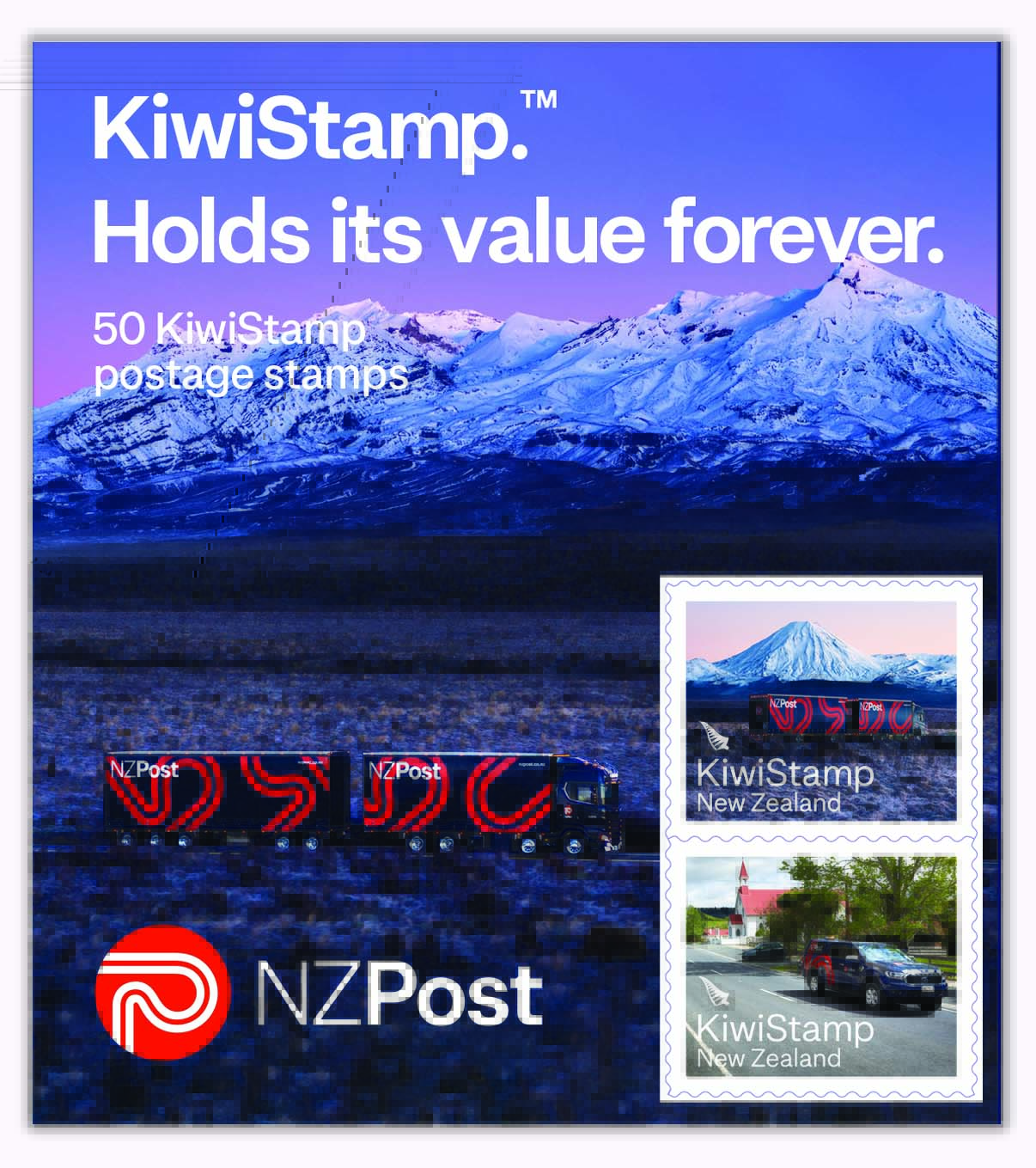 KiwiStamp postage stamps booklet, 50 stamps per booklet
